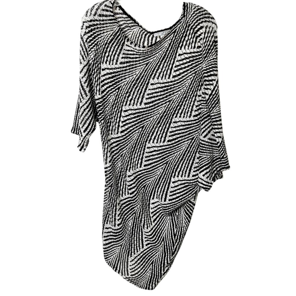 ALBERTO MAKALI BLACK WHITE PRINT LARGE STRETCHY WOMEN BLOUSE TOP
